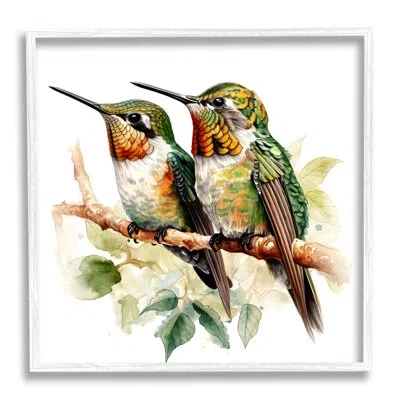 Stupell Industries Green Hummingbirds Duo Single Picture Frame Print On Canvas In Coastal White Framed Giclee
