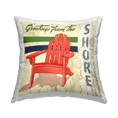 Stupell Industries Greetings From Shore Outdoor Printed Pillow By Andrea Tachiera In Red