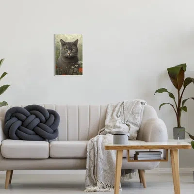 Stupell Industries Grey Cat In Flower Field By Lsr Design Studio