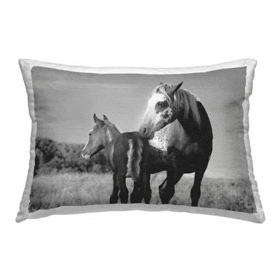 Stupell Industries Grey Horse & Foal Outdoor Printed Pillow By Steve Toole In Black;white