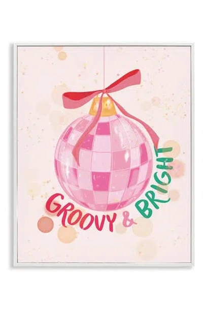 Stupell Industries Groovy & Bright Framed Canvas Wall Art In Pink