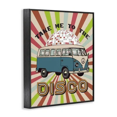 Stupell Industries Groovy Disco Van Phrase Giclee Art, Design By Cad Designs In Midnight Black Framed Giclee