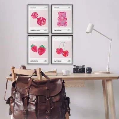 Stupell Industries Groovy Pink Gallery Collection 4 Piece Framed Giclee Art Set, Design By Lsr Design Studio In Midnight Black Framed Giclee