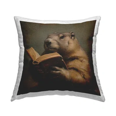 Stupell Industries Groundhog Reading Book Printed Outdoor Throw Pillow Design By Roozbeh Bahramali In Brown