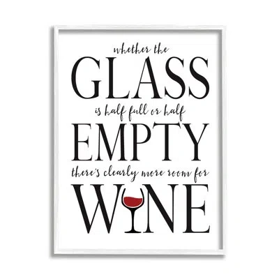 Stupell Industries Half Empty Or Full Room For Wine Phrase Floater Frame Graphic Art In Coastal White Framed Giclee