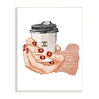Stupell Industries Hands Holding Coffee Cup Fashion Design Nail Polish In Wall Plaque