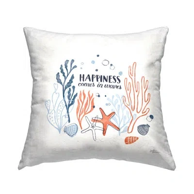 Stupell Industries Happiness Quote Seashell Coral Outlines Printed Throw Pillow Design By Janelle Penner