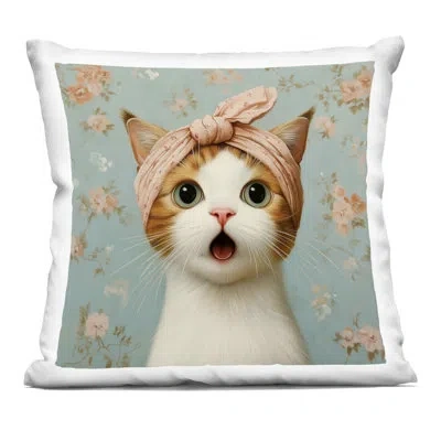Stupell Industries Happy Cat Surrounded With Daisies Decorative Printed Throw Pillow Design By Jim Baldwin In Blue