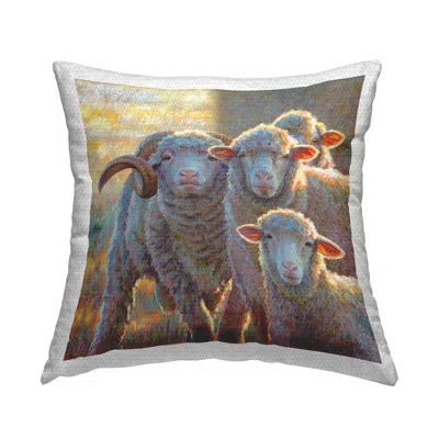 Stupell Industries Happy Country Sheep Flock Outdoor Printed Pillow By Rita Kirkman In Gray;yellow