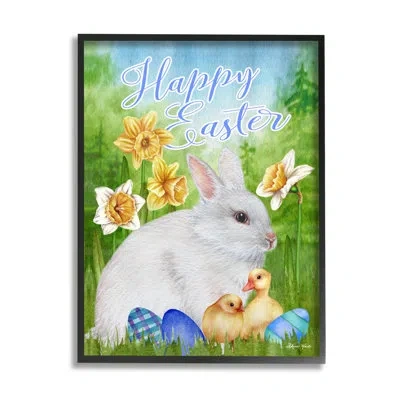 Stupell Industries Happy Easter Spring Bunny Rabbit Phrase Ba Chickssheri H In Midnight Black Framed Giclee