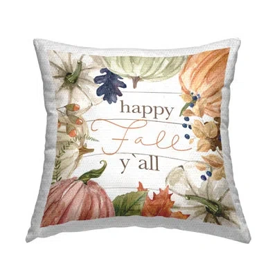 Stupell Industries Happy Fall Y'all Mixed Pumpkin Botanical Border Outdoor Printed Pillow By Livi + Fin In Green;red;orange