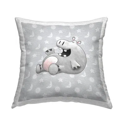 Stupell Industries Happy Hippo Nursery Outdoor Printed Pillow By Jeff Mckinley Rep. Levison Designs In Grey