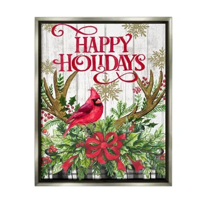 Stupell Industries Happy Holidays Cardinal Floater Frame By Elena Vladykina Rep. Levison Designs In Luster Gray Floater Frame