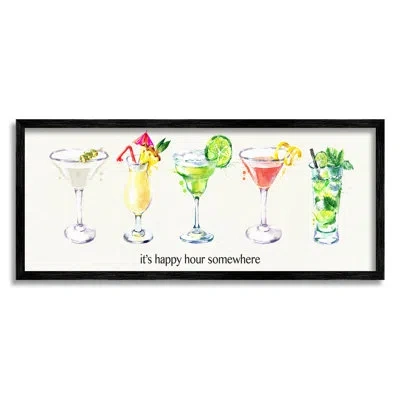 Stupell Industries Happy Hour Somewhere Cocktails Framed Giclee Art By Susan Jill In Midnight Black Framed Giclee