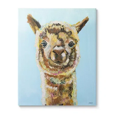 Stupell Industries Happy Llama Farm Animal Face Canvas Art In Blue