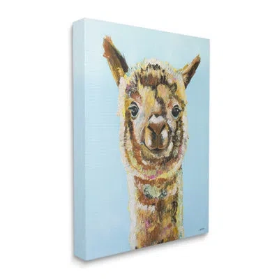 Stupell Industries Happy Llama Farm Animal Face Canvas Wall Art By Jen Seeley In Blue;black;brown