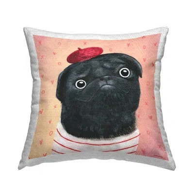 Stupell Industries Happy Pug In Paris Outdoor Printed Pillow By Leeza Hernandez In Black