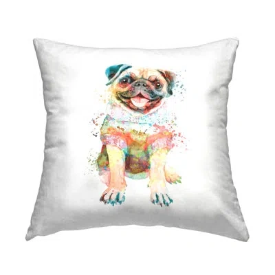 Stupell Industries Happy Pug In Sweater Printed Throw Pillow Design By Elephant Stock