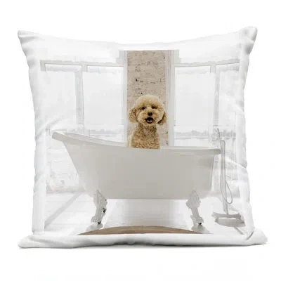 Stupell Industries Happy Puppy In Bathtub Design By Cad Designs Outdoor Printed Pillow In White