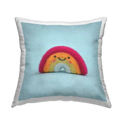 Stupell Industries Happy Rainbow Blue Background Outdoor Printed Pillow By Lemon & Sugar In Blue;pink;orange