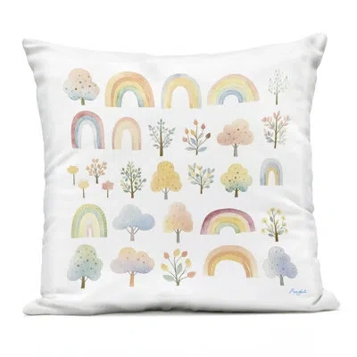 Stupell Industries Happy Rainbows & Foliage Outdoor Printed Pillow, Design By Roozbeh, 18 X 7 X 18 In Yellow
