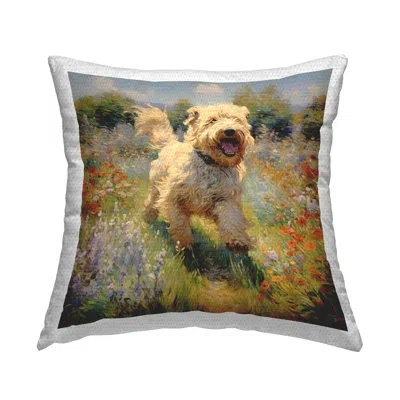 Stupell Industries Happy Running Terrier Dog Printed Outdoor Throw Pillow Design By Roozbeh Bahramali In Tan