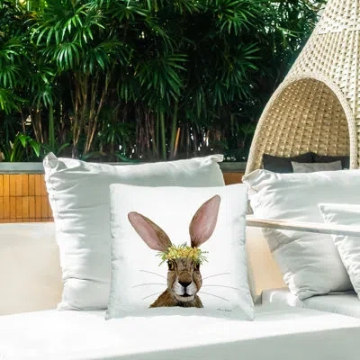 Stupell Industries Hare & Wildflower Crown Printed Outdoor Throw Pillow Design By Sharon Kuplack In Brown
