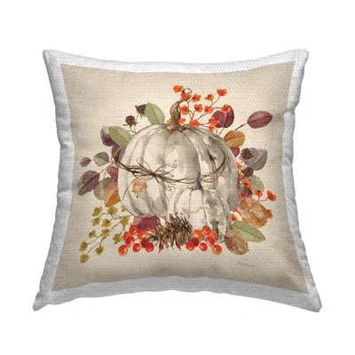 Stupell Industries Harvest Sprigs & Pumpkin Design By Carol Robinson Outdoor Printed Pillow In Beige