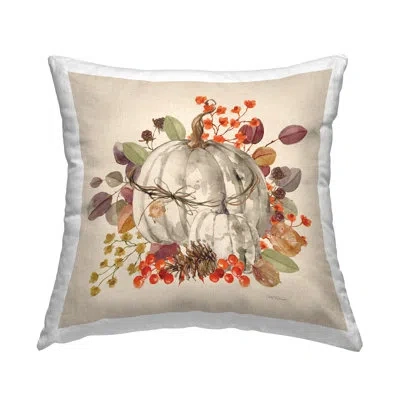Stupell Industries Harvest Sprigs & Pumpkin Design By Carol Robinson Throw Pillow In Beige