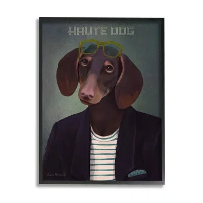 Stupell Industries Haute Dog Quirky Wearing Clothes Blazer Sunglasses Giclee Texturized Art Set By Diane Neukirch In Midnight Black Framed Giclee