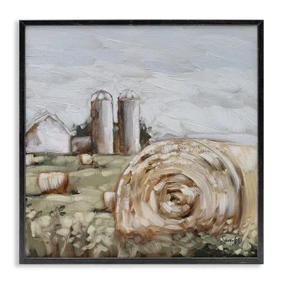 Stupell Industries Hay Bales Farmland Pasture - Floater Frame Painting On Wood In Midnight Black Framed Giclee