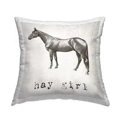 Stupell Industries Hay Girl Funny Horse Farmhouse Outdoor Printed Pillow By Daphne Polselli In Black;white