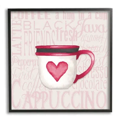 Stupell Industries Heart Coffee Mug Latte Kitchen By Elizabeth Medley - Floater Frame Graphic Art On Wood In Midnight Black Framed Giclee