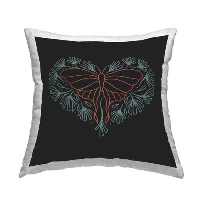 Stupell Industries Heart Shaped Celestial Moth Outdoor Printed Pillow By Ahmed Sameh Hussein In Black