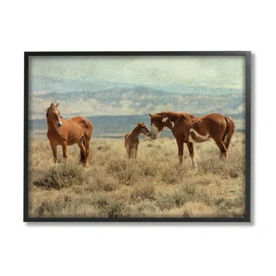 Stupell Industries Heartening Horse Foal Family Scenic Mountain Clouds By Jan Walters - Floater Frame Photograph On Woo In Midnight Black Framed Giclee