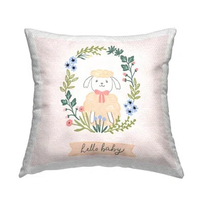 Stupell Industries Hello Baby Floral Lamb Outdoor Printed Pillow By Nina Muis Surface Design In Pink