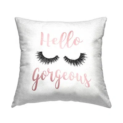 Stupell Industries Hello Gorgeous Black Eyelashes Typography Outdoor Printed Pillow By Amanda Greenwood In Black;pink