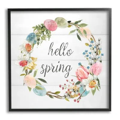 Stupell Industries Hello Spring Floral Egg Wreath Giclee Art By Livi Finn In Midnight Black Framed Giclee