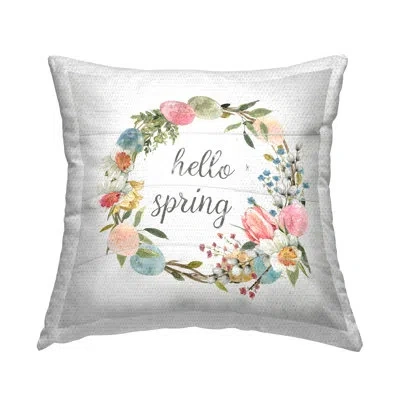 Stupell Industries Hello Spring Pastel Floral Wreath Petals Outdoor Printed Pillow By Livi + Fin In Green;pink