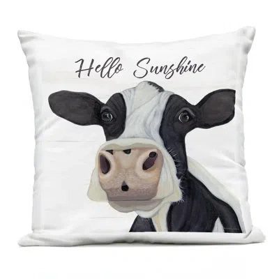 Stupell Industries Hello Sunshine Country Cow Outdoor Printed Pillow, Design By Ashley Justice, 18 X 7 X 18 In Black