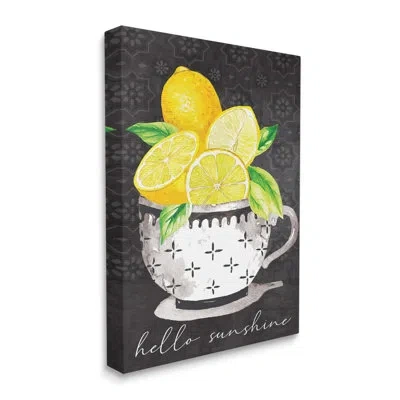 Stupell Industries Hello Sunshine Lemons In Teacup Patterned By Nd Art - Wrapped Canvas Graphic Art In Green;yellow