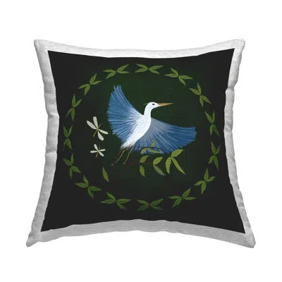 Stupell Industries Heron & Dragonflies Wreath Design By Michelle Ingari Designs Outdoor Printed Pillow In Green