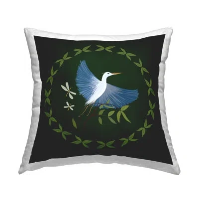 Stupell Industries Heron & Dragonflies Wreath Design By Michelle Ingari Designs Throw Pillow In Green