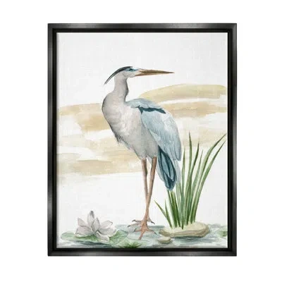Stupell Industries Heron & Lotus Flower Canvas Wall Art Design By Melissa Wang In Jet Black Floater Frame