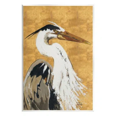 Stupell Industries Heron On Gold Pattern Wall Plaque Art By Patricia Pinto In Black;white;gold