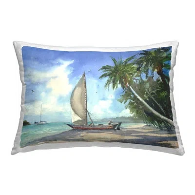 Stupell Industries High & Dry Boat On Shore Decorative Printed Throw Pillow By Geoff Allen In Blue