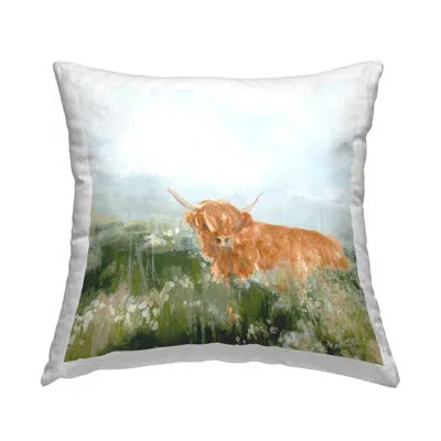 Stupell Industries Highland Cattle Abstraction Decorative Printed Throw Pillow Design By June Erica Vess In Tan