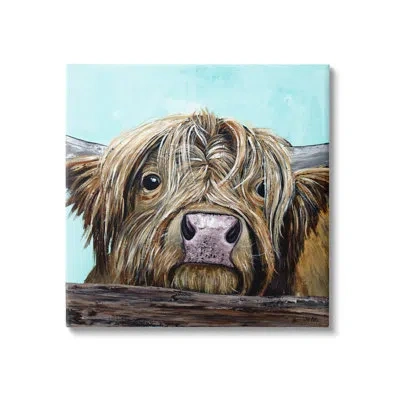 Stupell Industries Highland Cattle Farm Animal Face Canvas Wall Art By Jen Seeley In Blue;brown