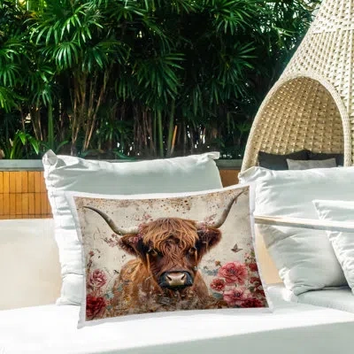 Stupell Industries Highland Cow In Spring Outdoor Printed Pillow By Lsr Design Studio In Brown