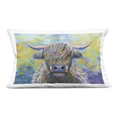 Stupell Industries Highland Cow With Vibrant Hair Decorative Printed Throw Pillow, Design By Jadei Graphics In Blue
